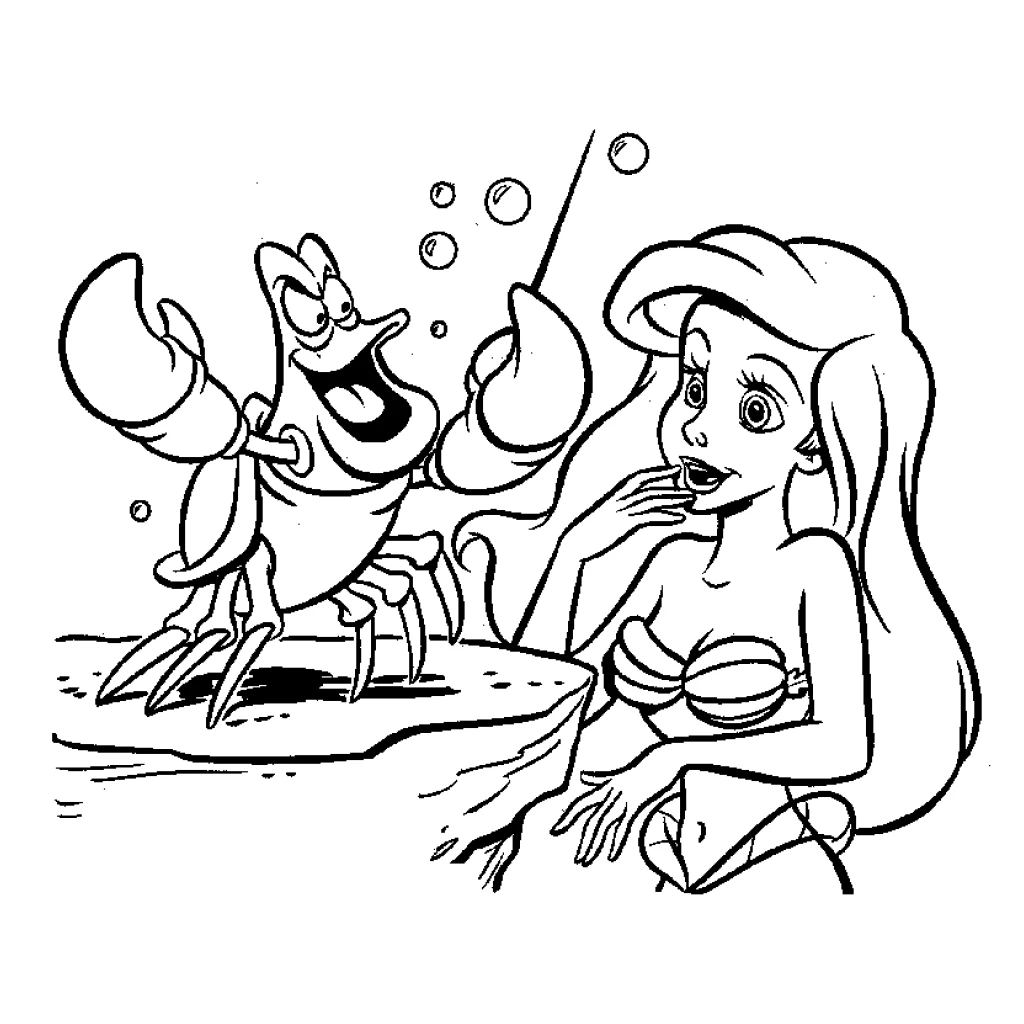 Desenho de A Pequena Sereia E Sebastião para colorir e imprimir grátis
