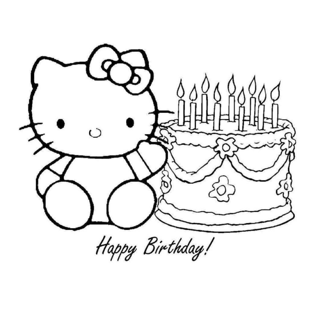 Desenho de Aniversário Com Hello Kitty para colorir e imprimir grátis