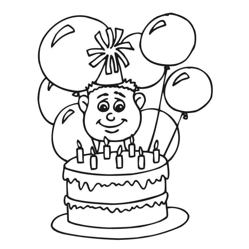 Desenho de Aniversário Com Bolo E Balões para colorir e imprimir grátis