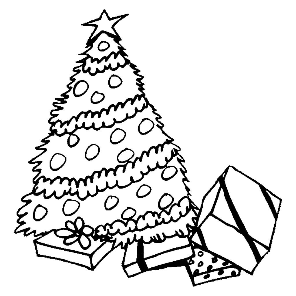 Desenho de Árvore De Natal Com Presentes para colorir e imprimir grátis