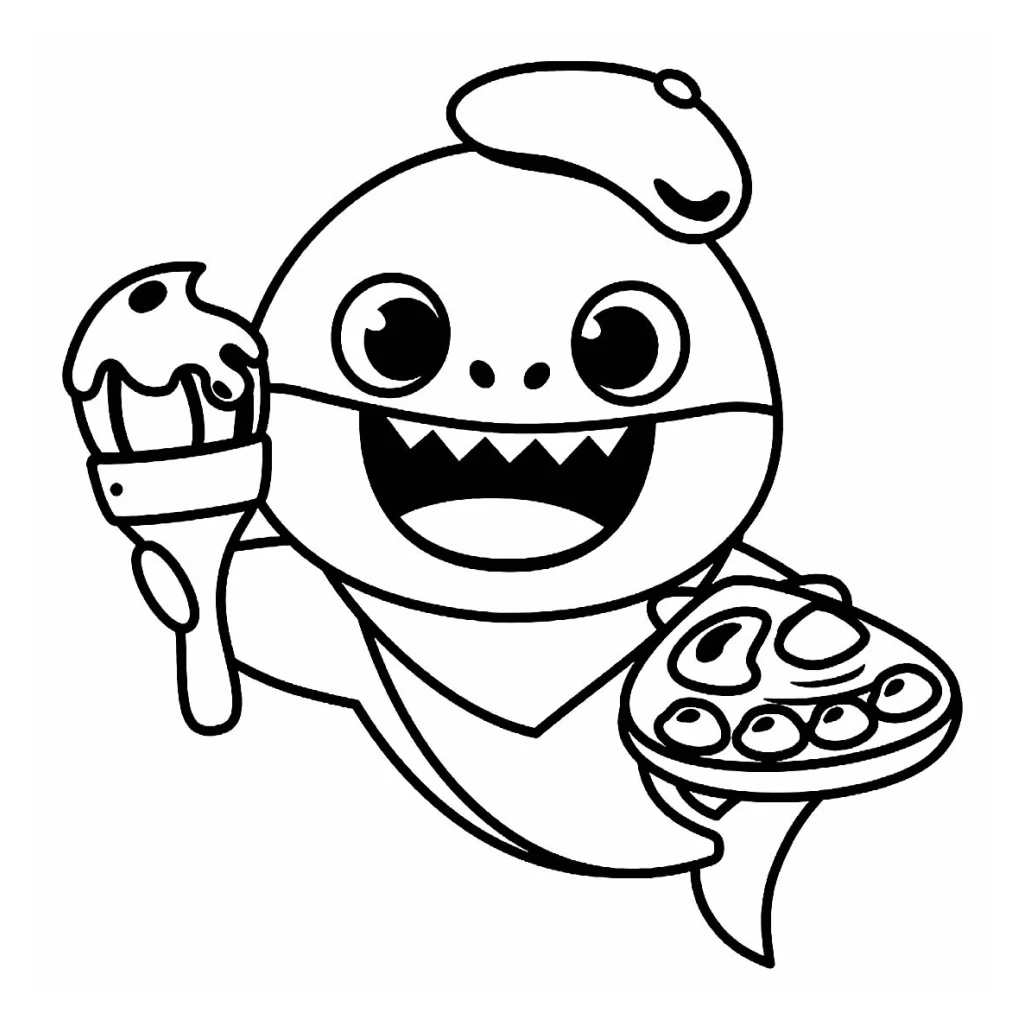 Dibujo de Baby Shark pintor para colorear e imprimir gratis