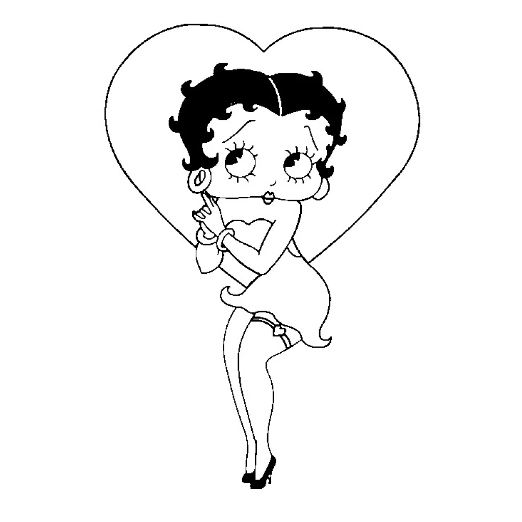 Betty Boop With Heart coloring page to print for free