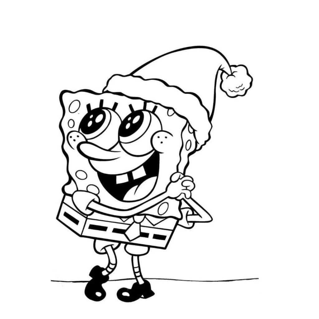 Desenho de Bob Esponja Com Chapéu De Natal para colorir e imprimir grátis