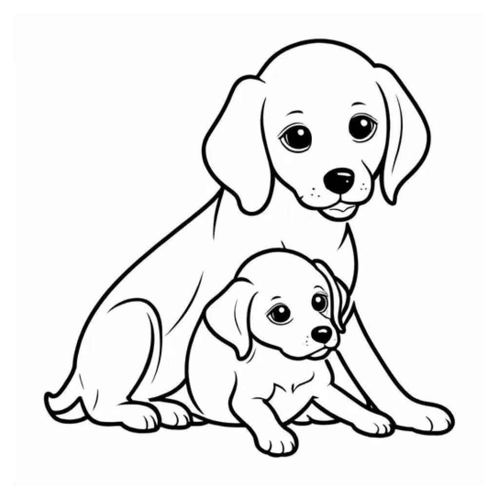 Desenho de Cachorro e filhotinho para colorir e imprimir grátis