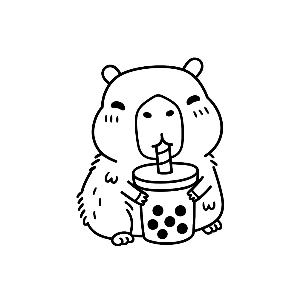 Capybara With Drink coloring page to print for free