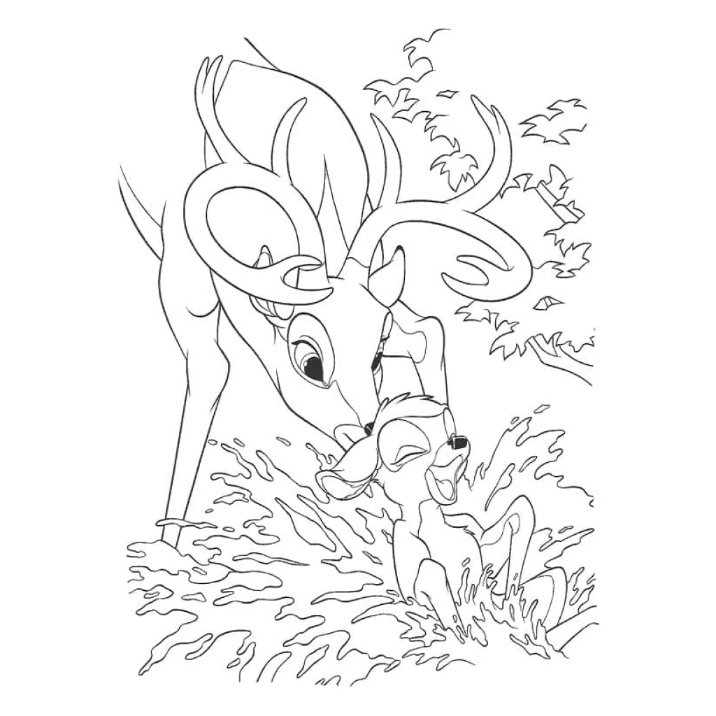 Deer And Fawn In Water coloring page to print for free