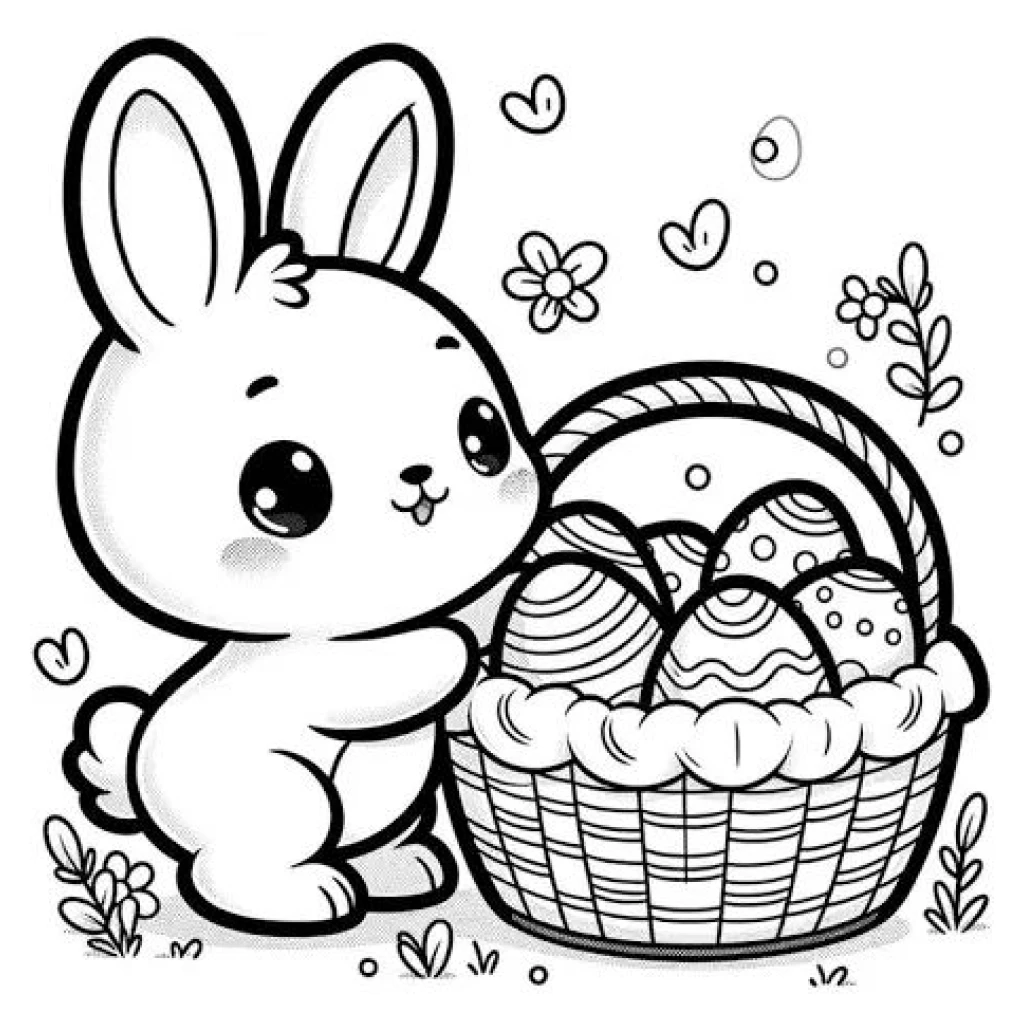 Easter Bunny With Colorful Eggs coloring page to print for free