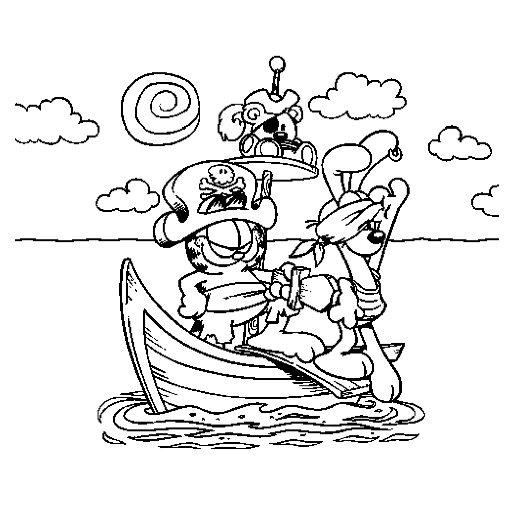 Garfield in Pirate Adventure at Sea coloring page to print for free