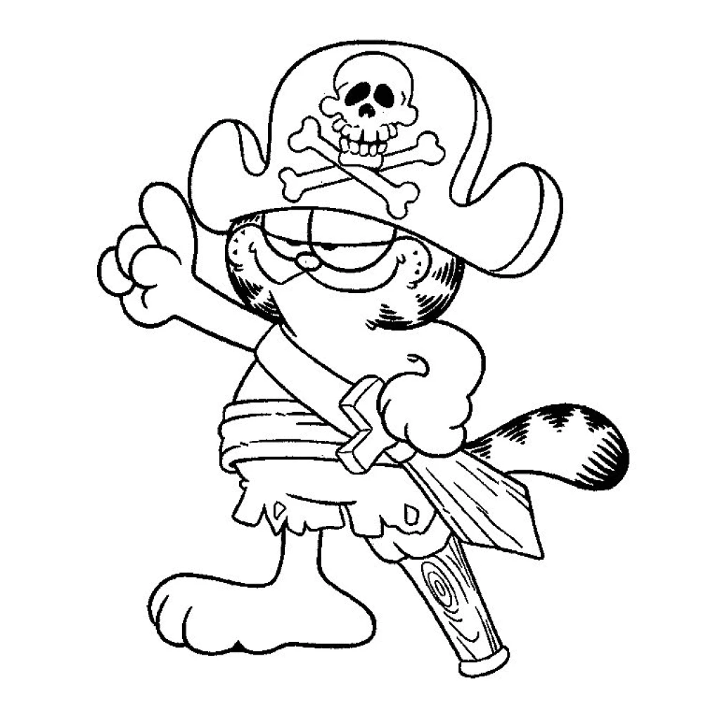 Desenho de Garfield Pirata para colorir e imprimir grátis
