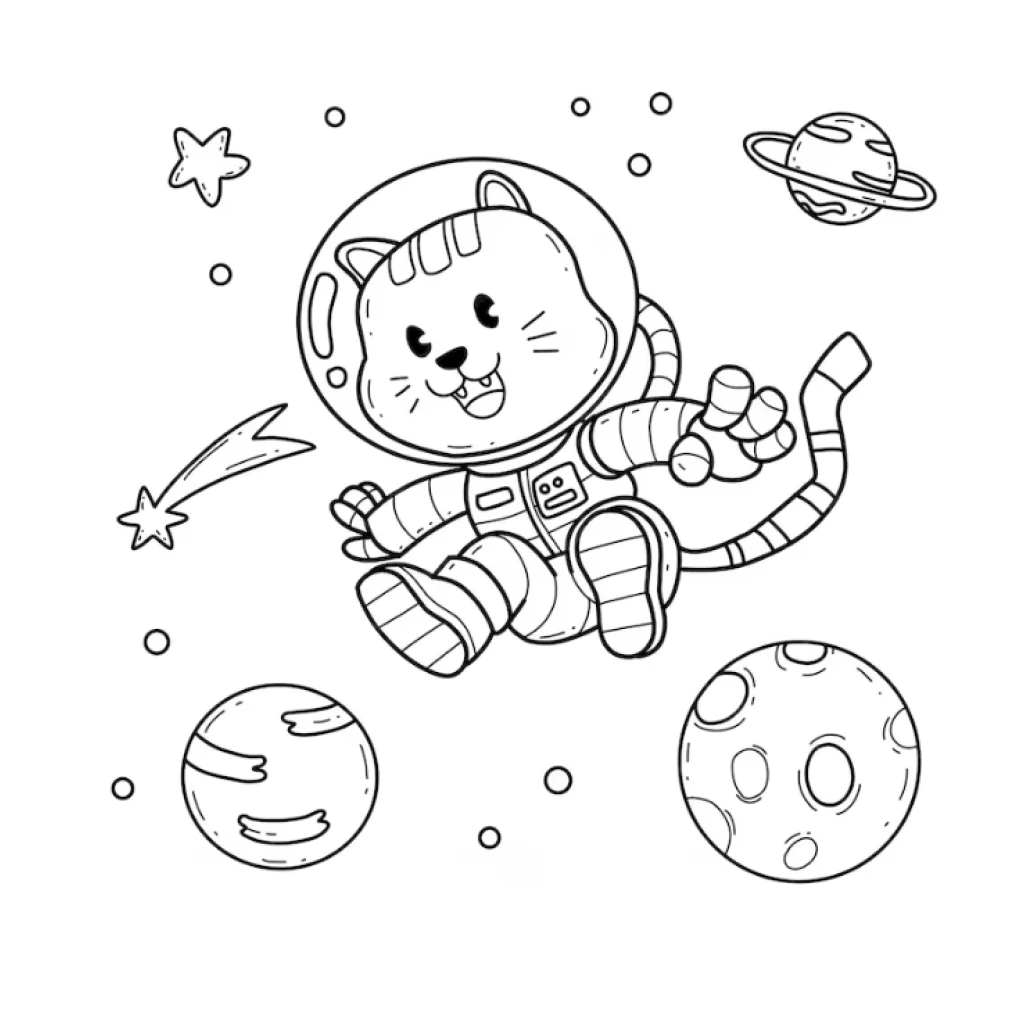 Galactic Astronaut Cat coloring page to print for free