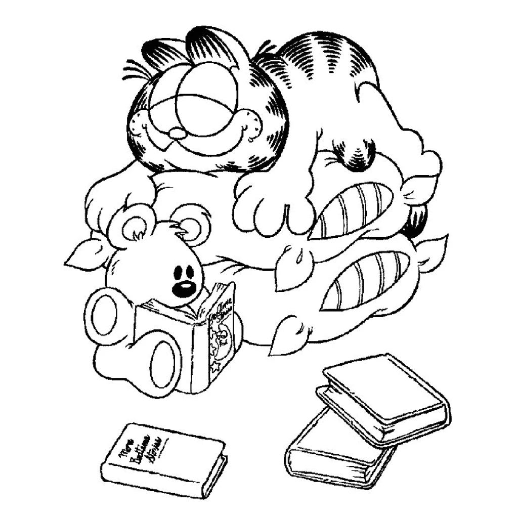 Dibujo de Garfield El Gato Con Libros para colorear e imprimir gratis