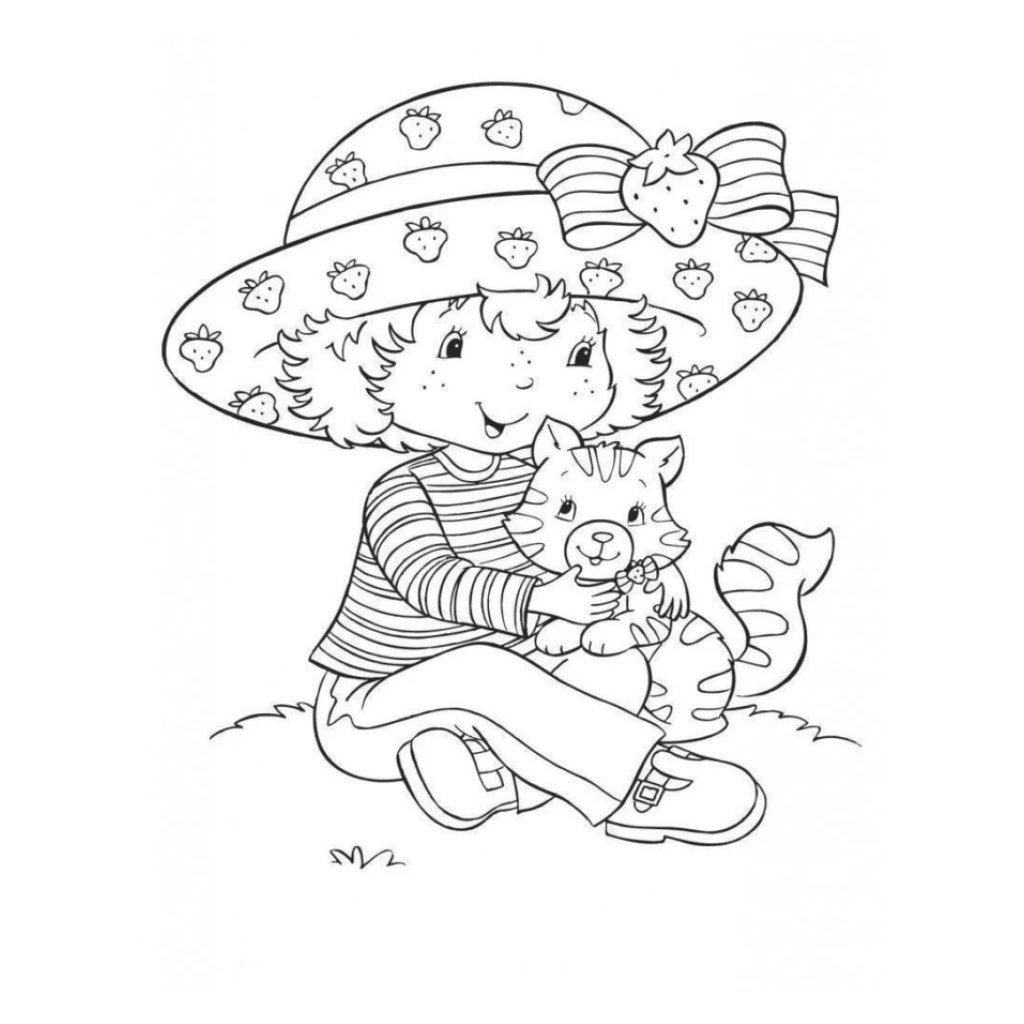Girl With Cat coloring page to print for free