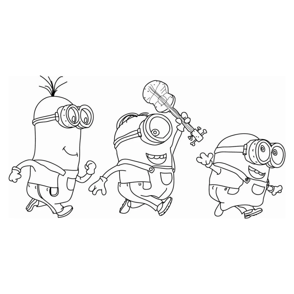 Minions with a guitar in hand coloring page to print for free