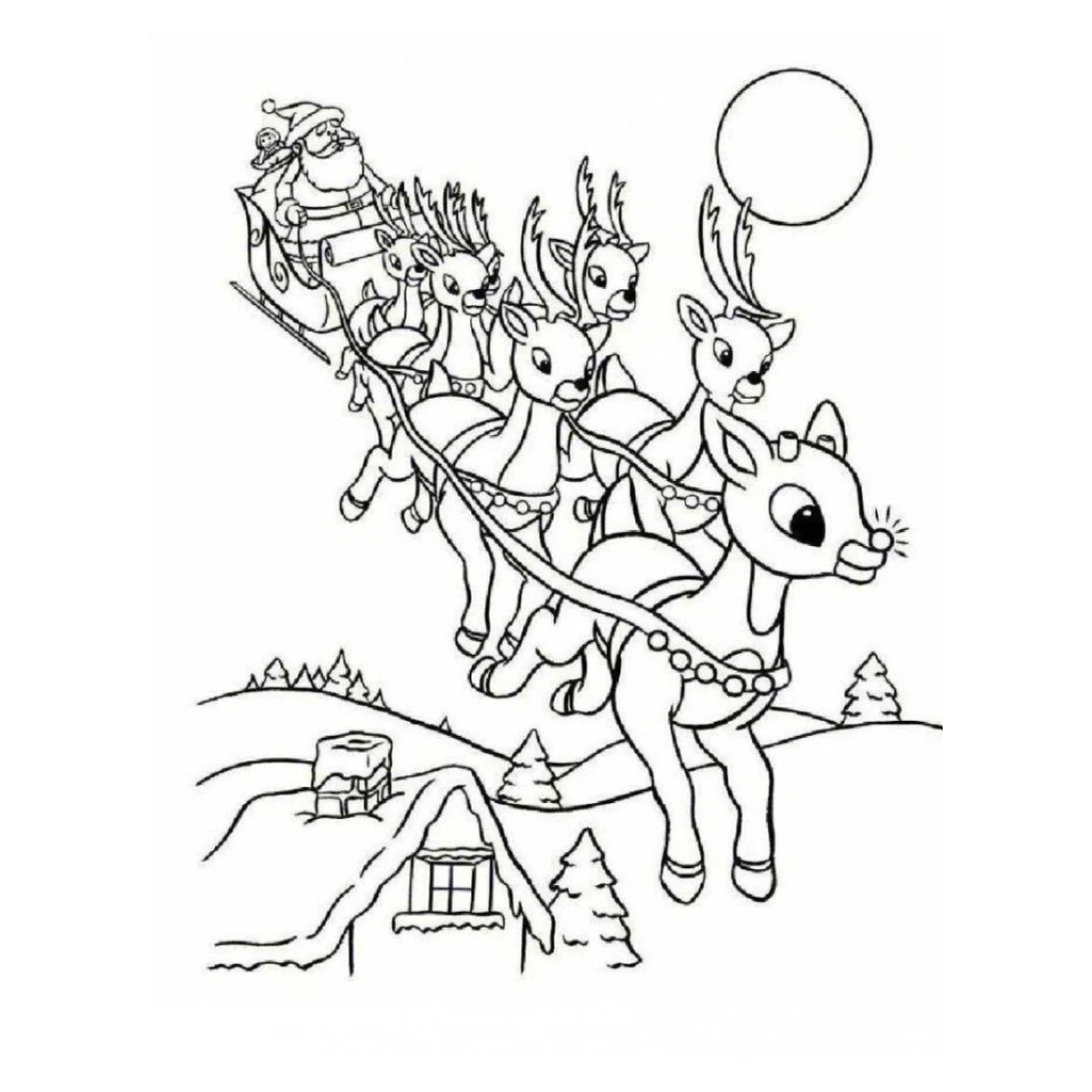 Desenho de Papai Noel E Suas Renas para colorir e imprimir grátis