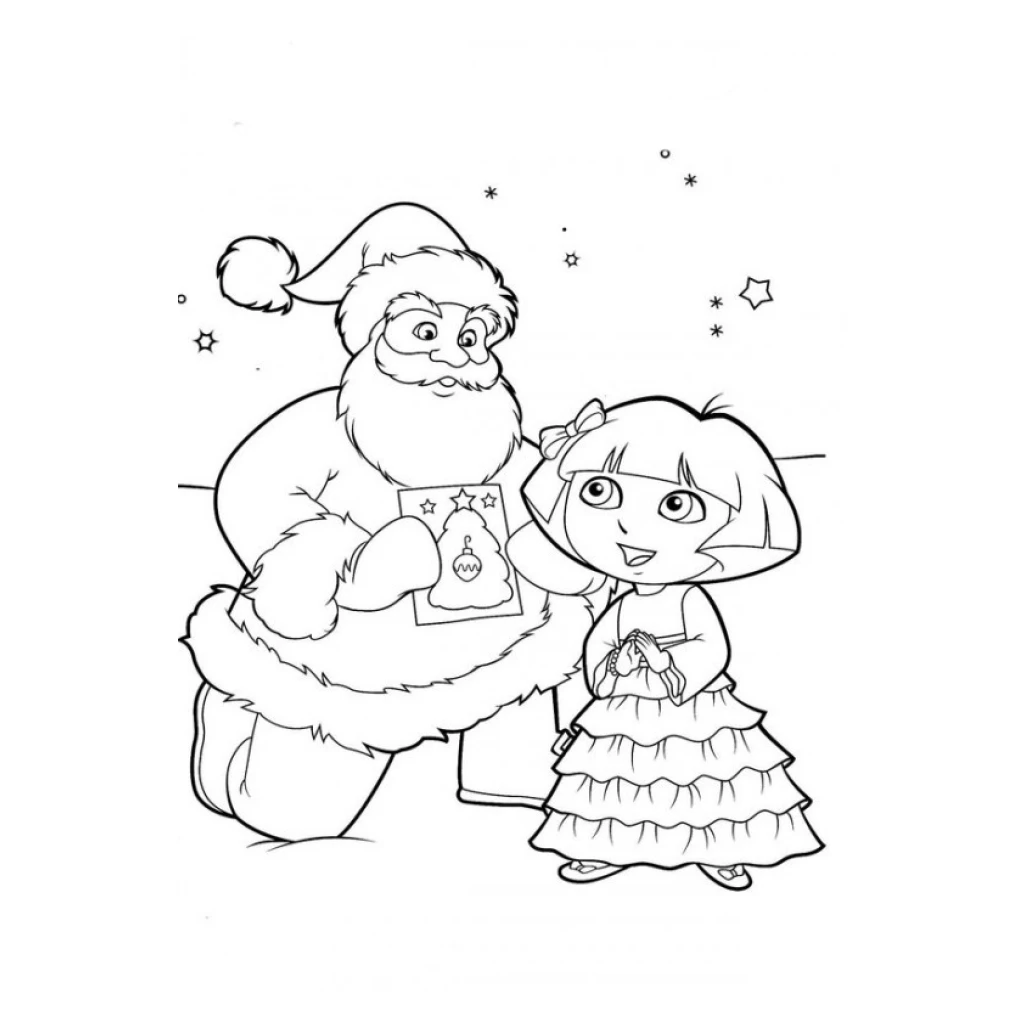 Santa Claus and Dora the Explorer coloring page to print for free