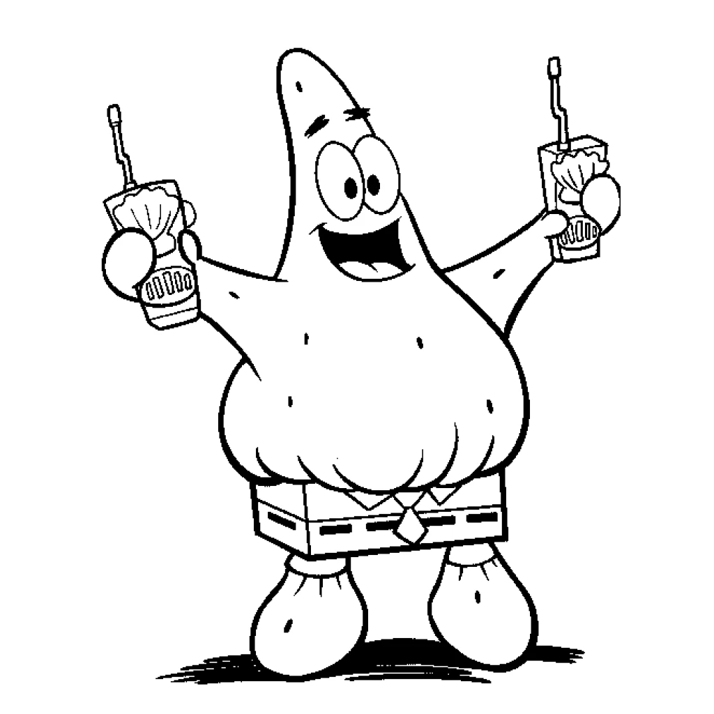 Desenho de Patrick Estrela tomando suco para colorir e imprimir grátis