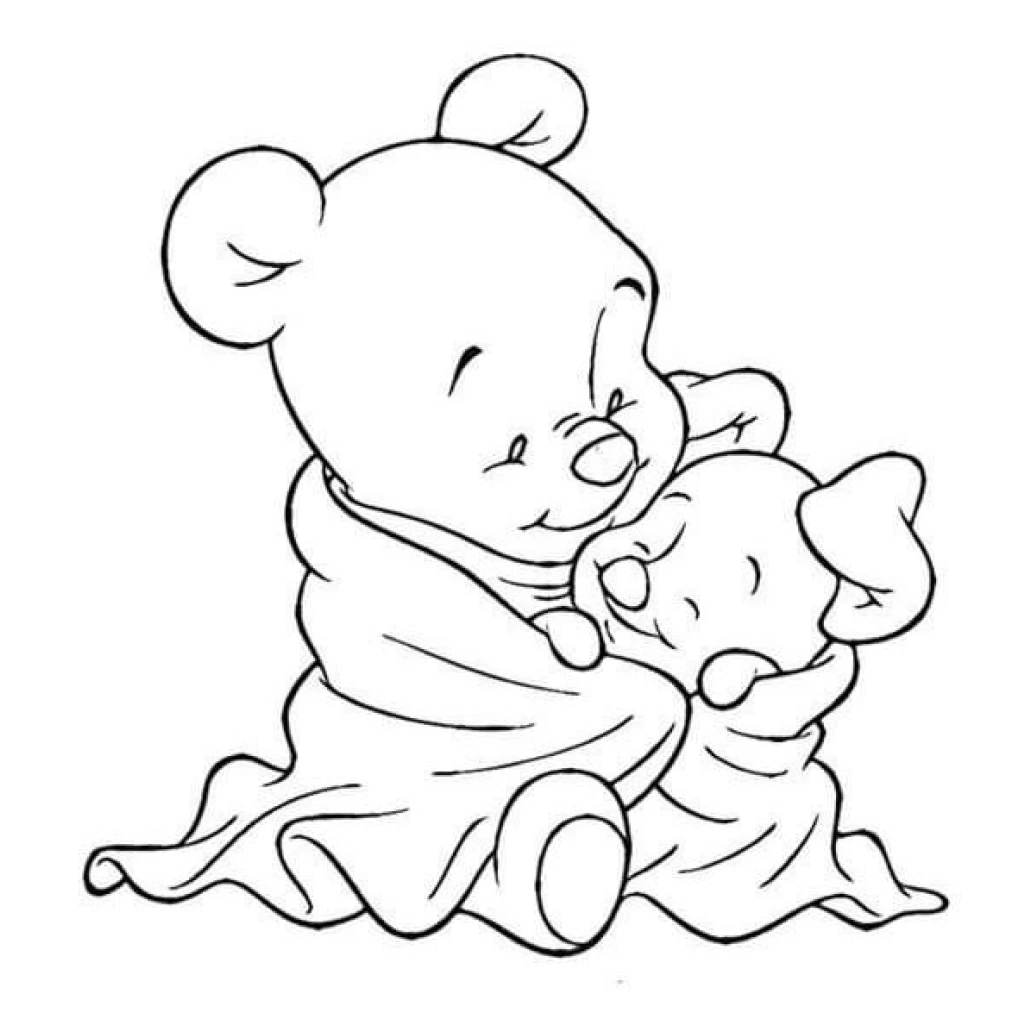 Winnie The Pooh And Piglet Hugging coloring page to print for free