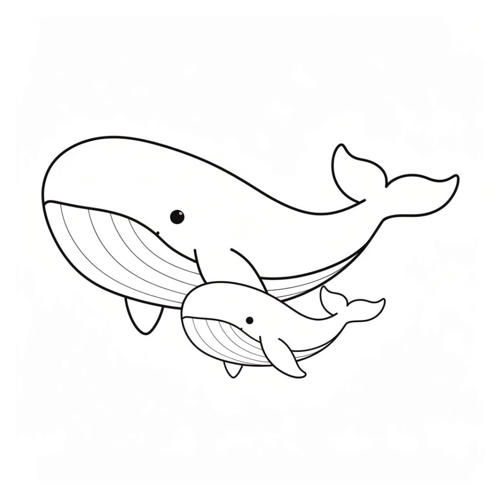 Cute Whale And Calf coloring page to print for free