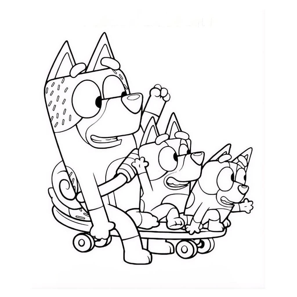 Desenho de Cachorros Se Divertindo Em Um Skate para colorir e imprimir grátis