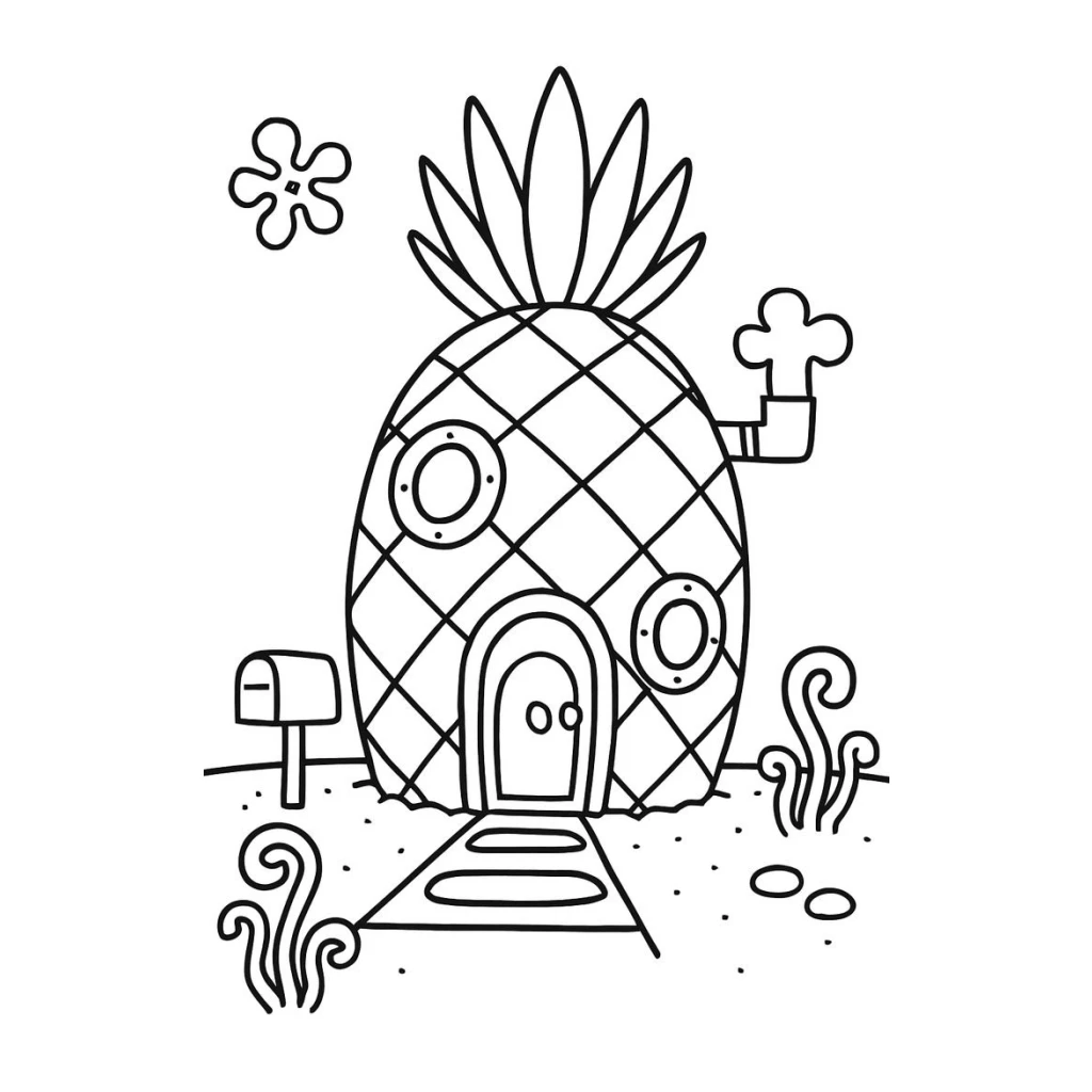 Spongebob Squarepants With Pineapple House coloring page to print for free