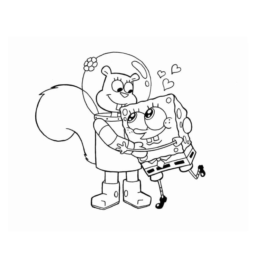 Dibujo de Bob Esponja Y Sandy Cheeks para colorear e imprimir gratis