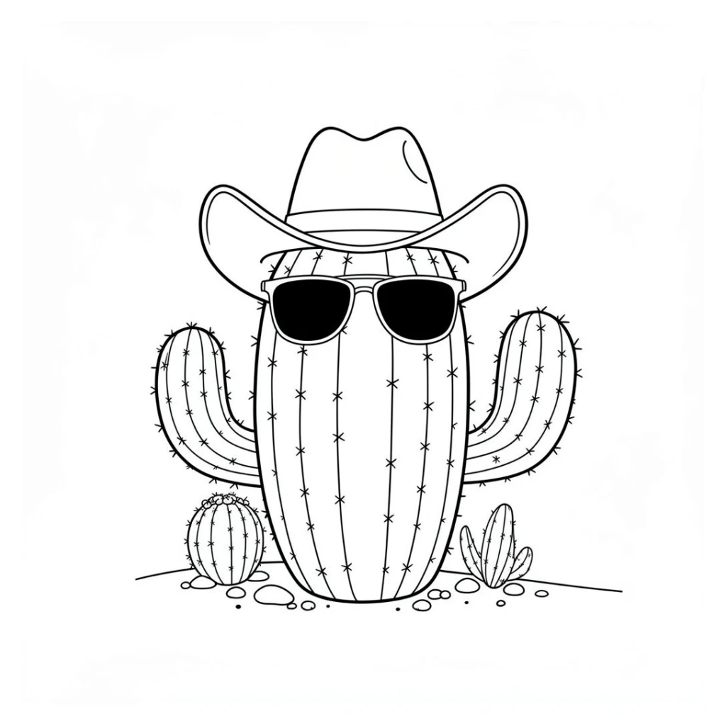 Desenho de Cacto Com Chapéu De Cowboy E Óculos De Sol para colorir e imprimir grátis