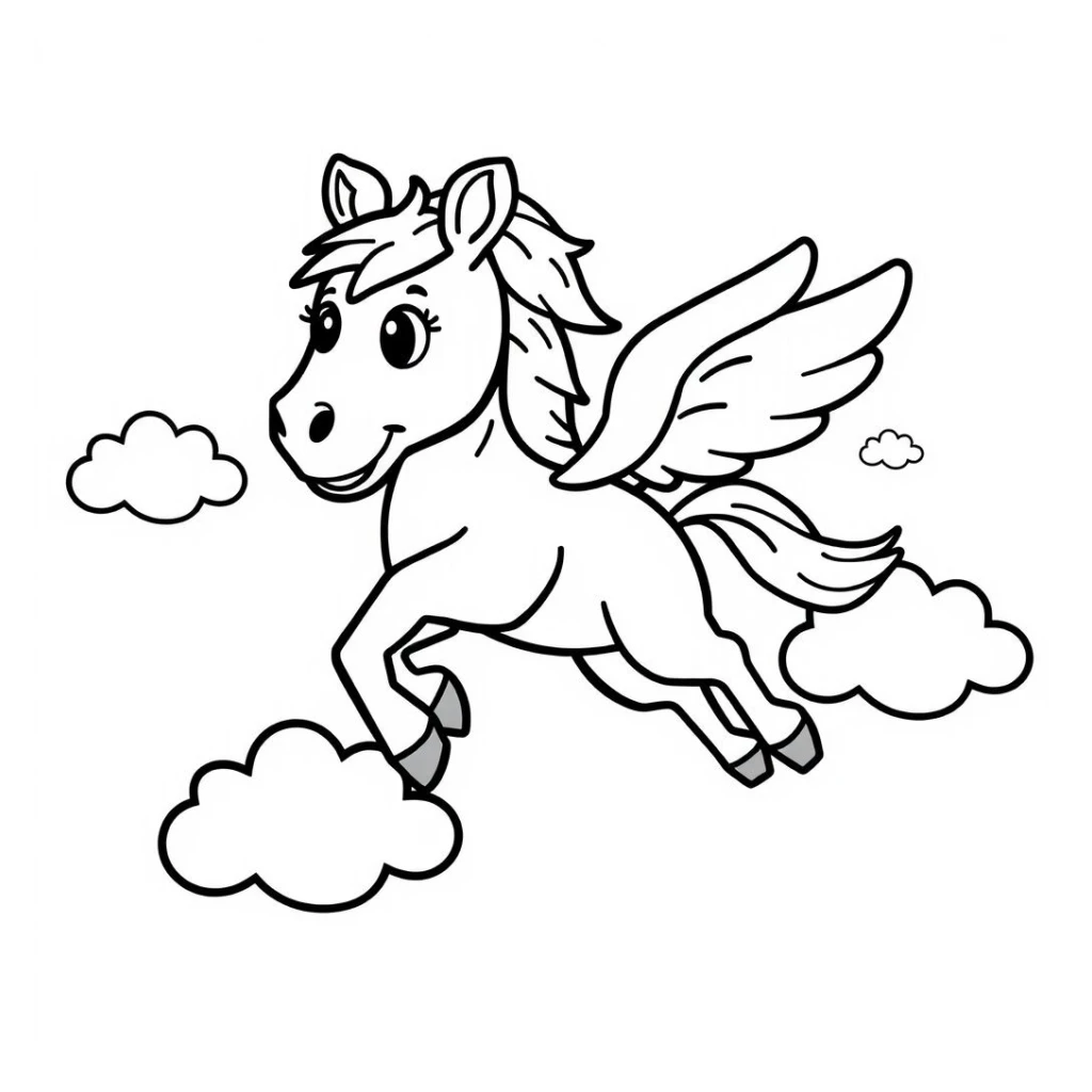 Magical Pegasus In The Clouds coloring page to print for free