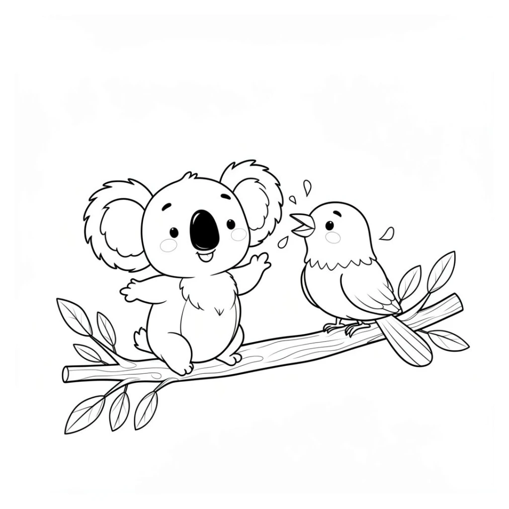 Desenho de Coala E Pássaro Cantando para colorir e imprimir grátis