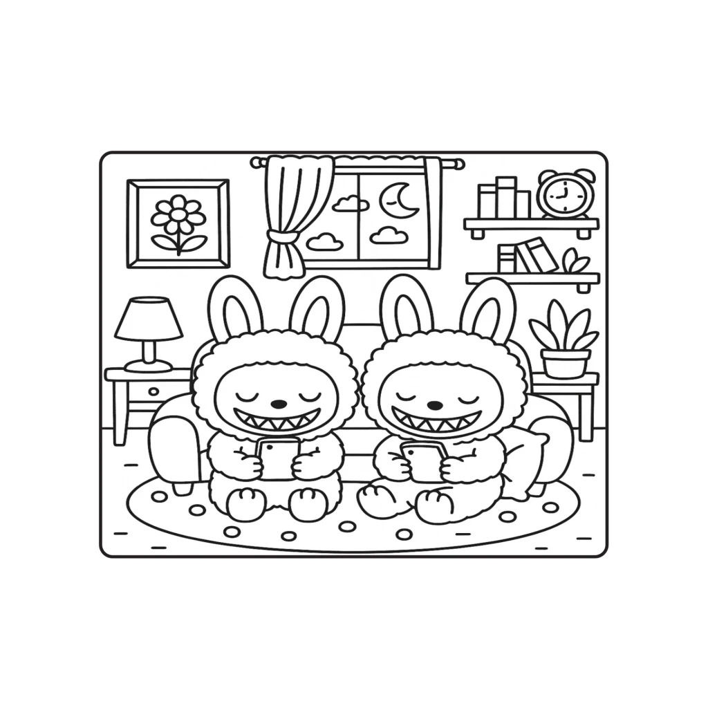 Fun Bunnies At Home coloring page to print for free