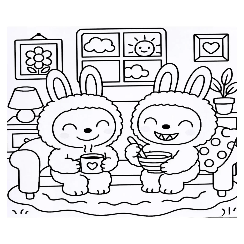 Desenho de Coelhos Divertidos Em Um Dia De Inverno para colorir e imprimir grátis