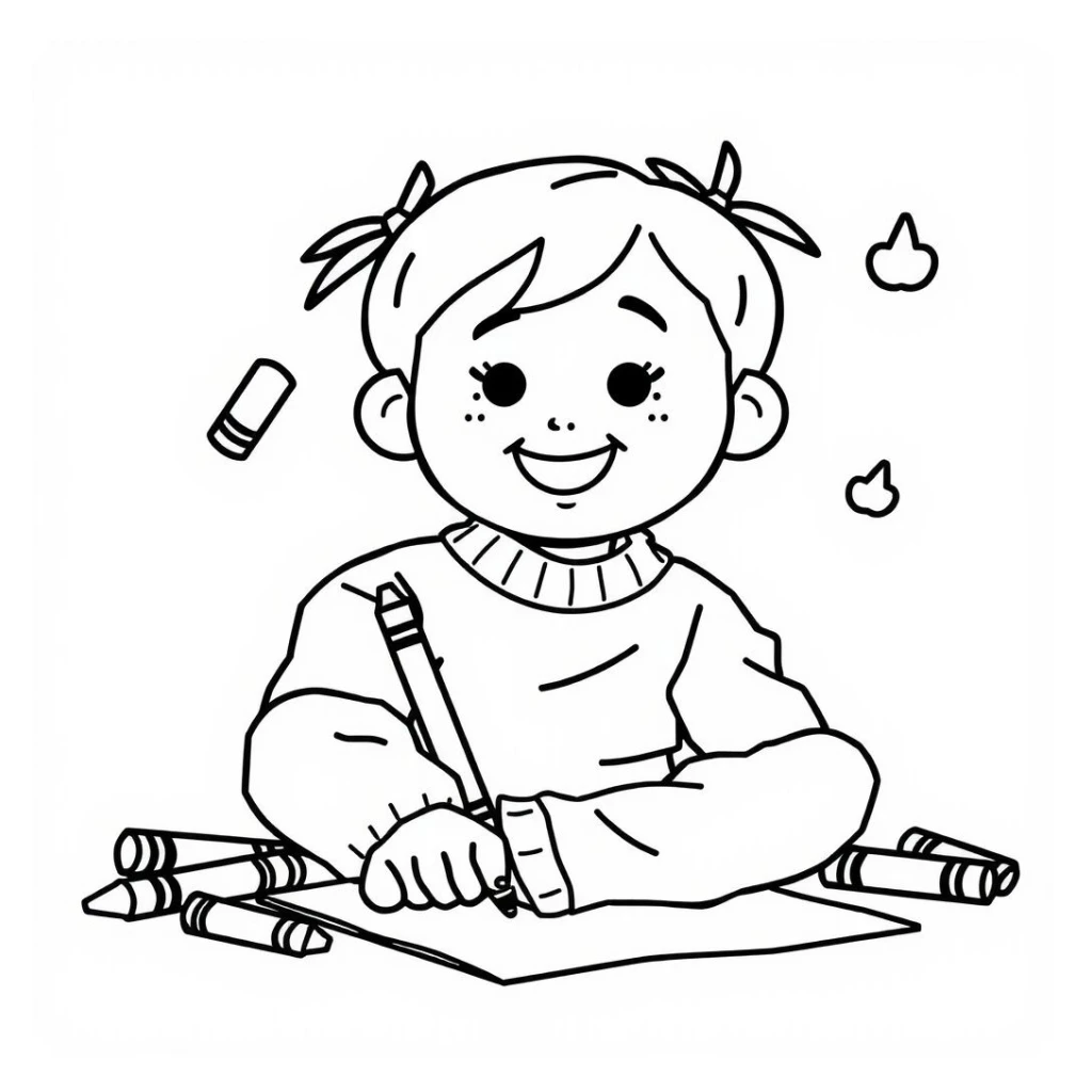 Desenho de Criança estudando para colorir e imprimir grátis