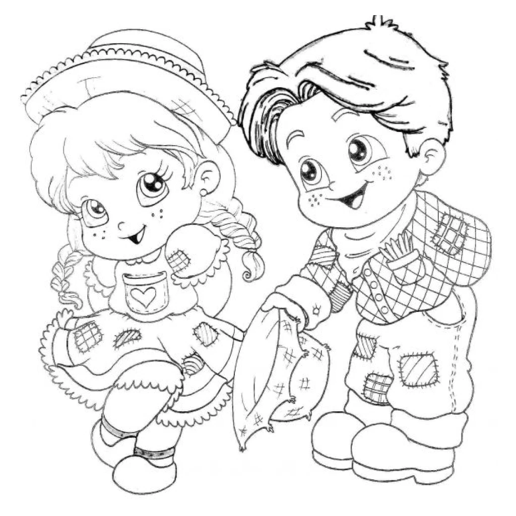 Desenho de Crianças Dançando na Festa Junina para colorir e imprimir grátis