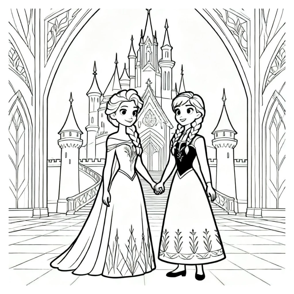 Elsa and Anna from the Kingdom of Arendelle coloring page to print for free