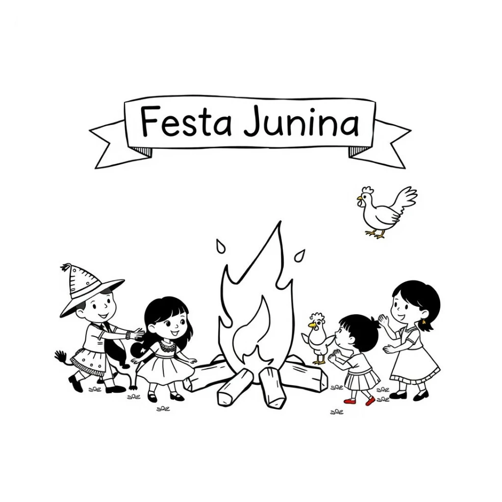 Desenho de Festa Junina para colorir e imprimir grátis