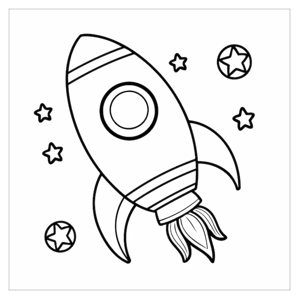 Desenho de Foguete Voador Com Estrelas para colorir e imprimir grátis