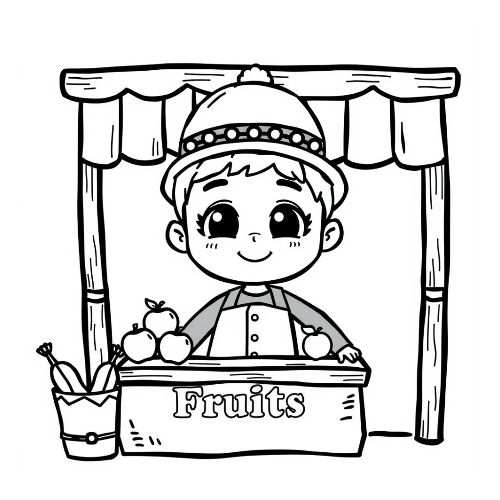 Desenho de Frutas Em Uma Barraca para colorir e imprimir grátis
