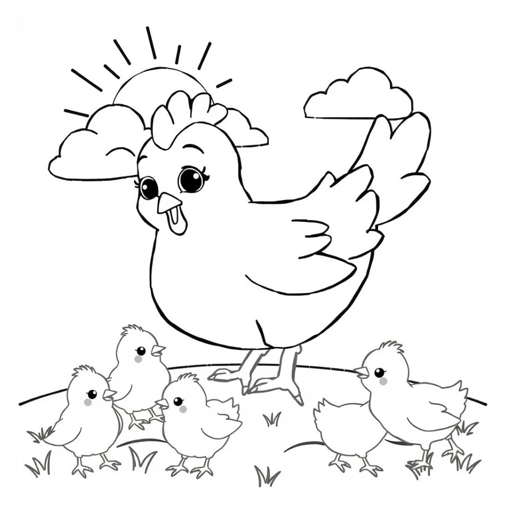 Desenho de Galinha E Pintinhos para colorir e imprimir grátis