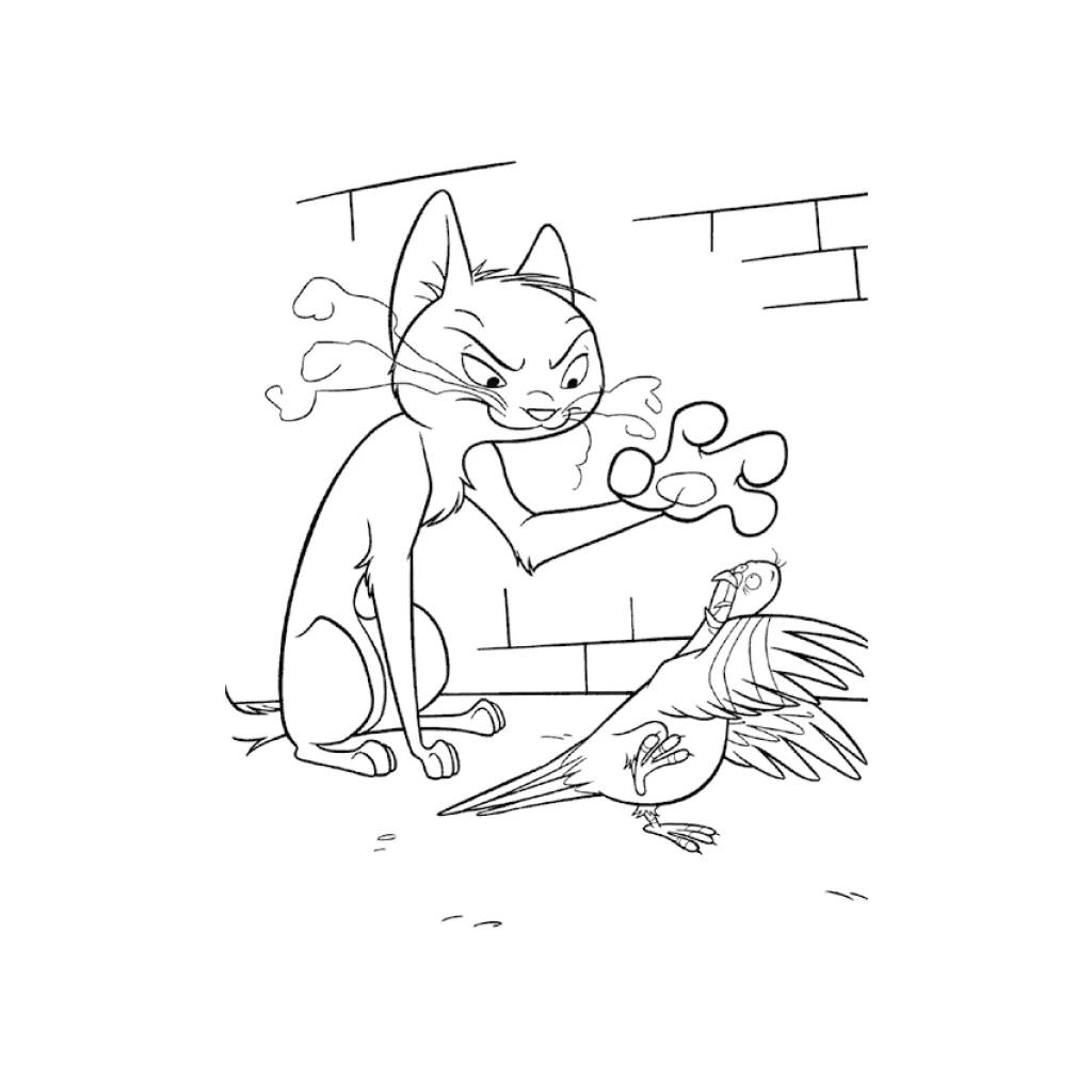Dibujo de Gato Y Pájaro para colorear e imprimir gratis