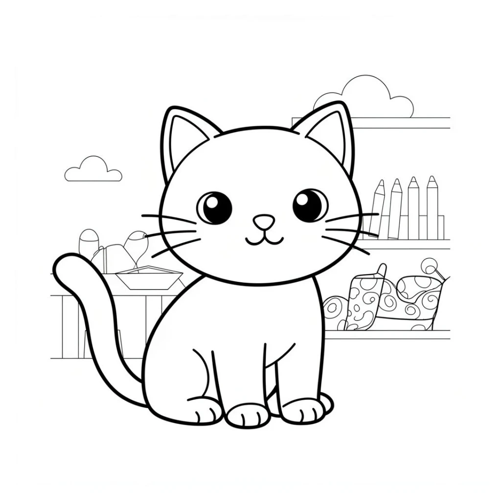 Simple Cat coloring page to print for free