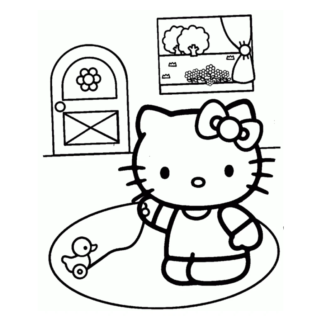 Desenho de Hello Kitty Com Pato para colorir e imprimir grátis