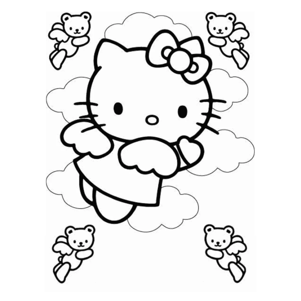 Desenho de Hello Kitty Com Ursinhos para colorir e imprimir grátis