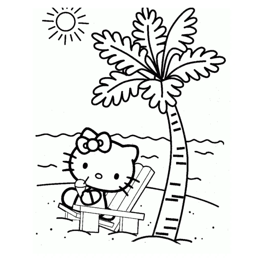 Desenho de Hello Kitty Na Praia para colorir e imprimir grátis