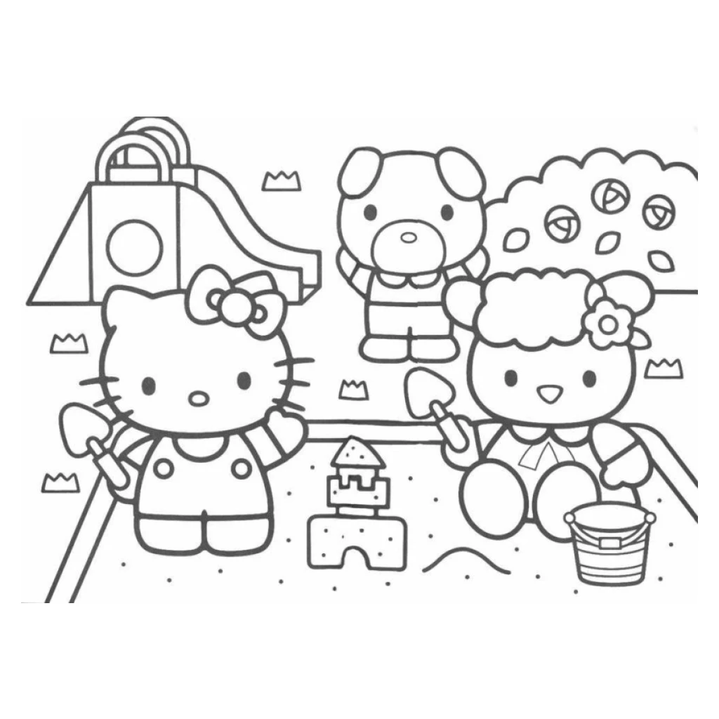 Desenho de Hello Kitty E Amigos No Parque para colorir e imprimir grátis