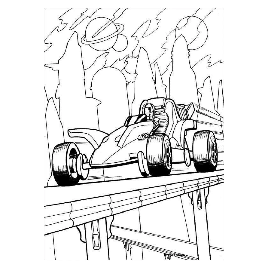 Race Car In A Space World coloring page to print for free