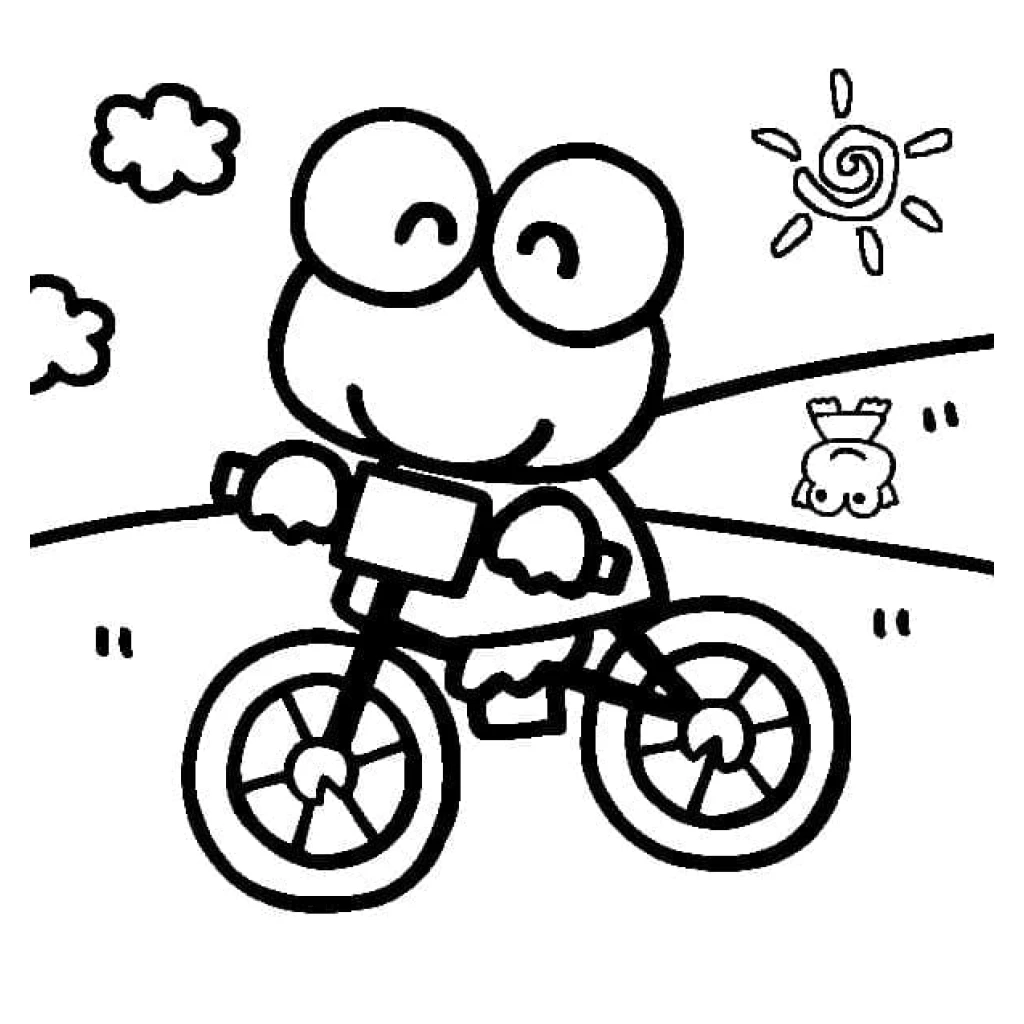 Keroppi Riding A Bicycle coloring page to print for free