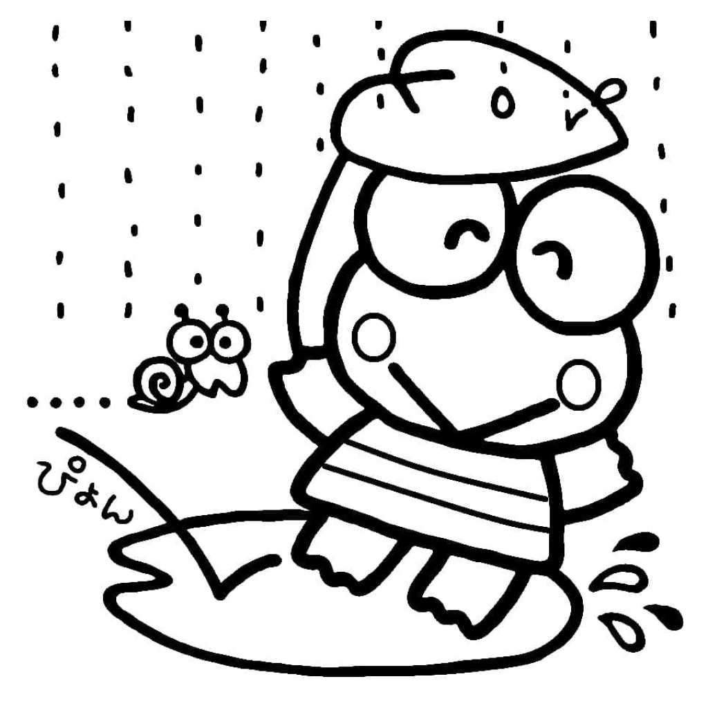 Keroppi In The Rain coloring page to print for free