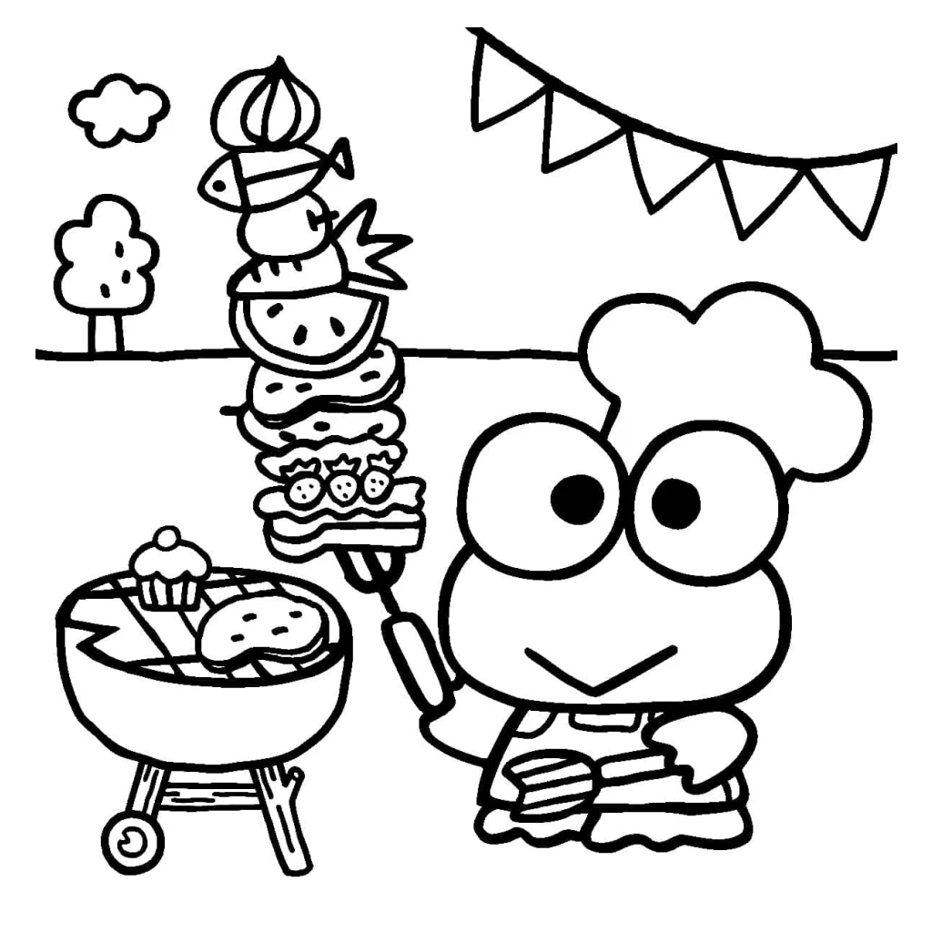 Keroppi At The Barbecue Party coloring page to print for free