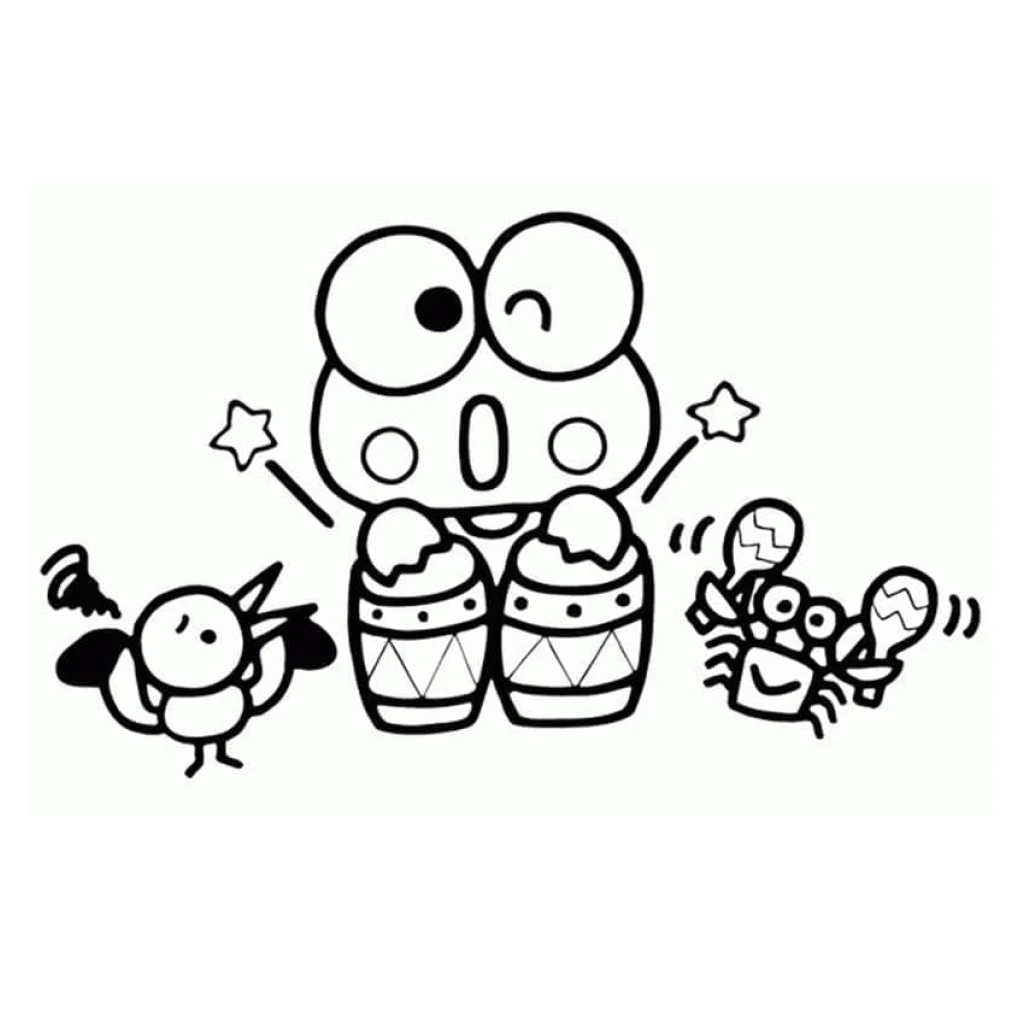 Dibujo de Keroppi Tocando Batería para colorear e imprimir gratis