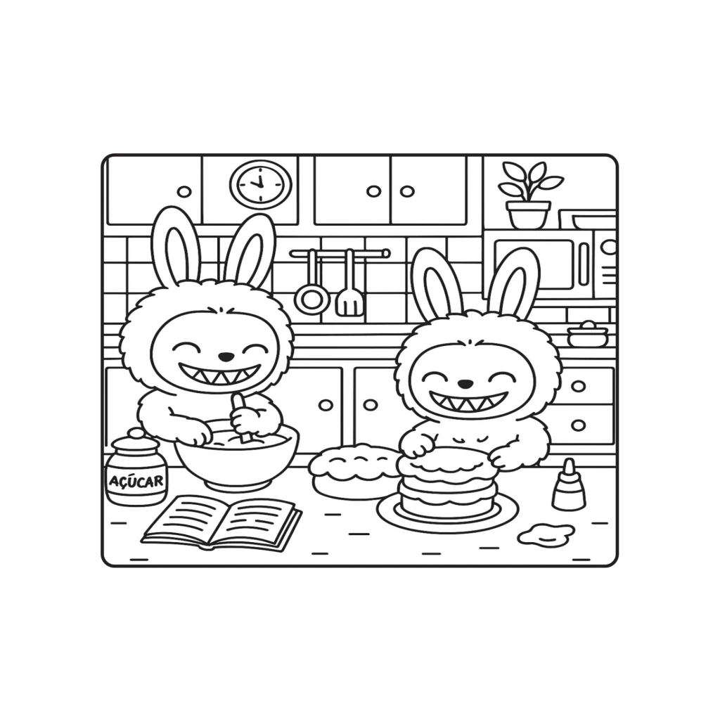 Desenho de Coelhinho Na Cozinha Preparando Um Bolo Delicioso para colorir e imprimir grátis