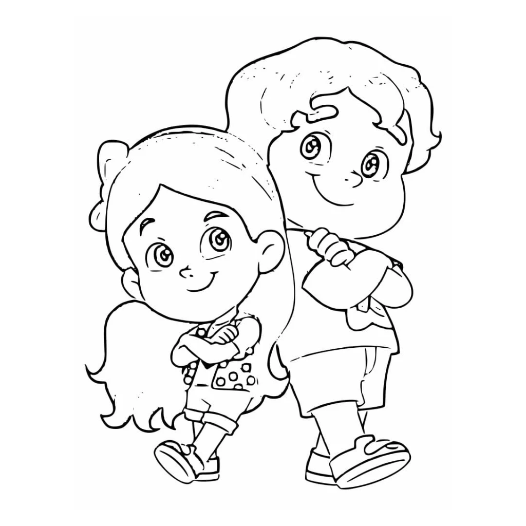 Maria Clara and JP with crossed arms coloring page to print for free